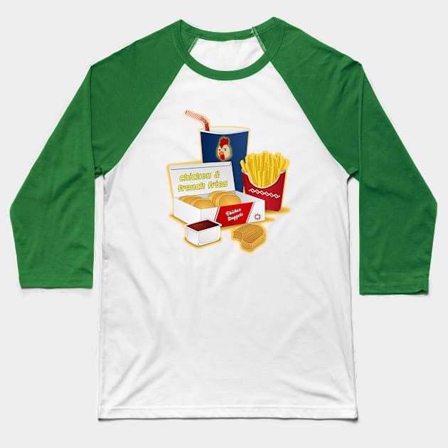 Chicken and French Fries by Basement Mastermind Baseball T-Shirt by BasementMaster